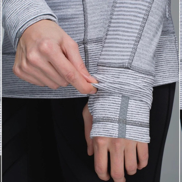 Lululemon Athletica Think Fast Hoodie Heathered Slate and Tonka Stripe Size 4 - Picture 2 of 13